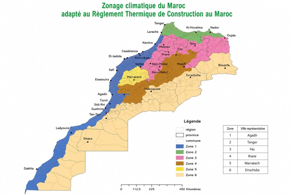 Carte des zones climatiques du Maroc selon la réglementation RTCM
